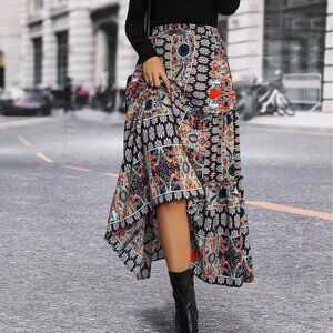 💚 Boho Patchwork Maxi Skirt | Multicolor Paisley Print | Size M
